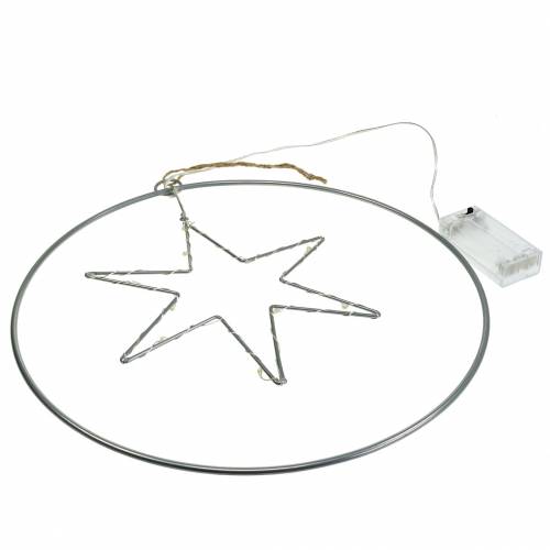 Floristik24 LED-stjerne i en dekorativ ring til hængende sølv Ø30cm
