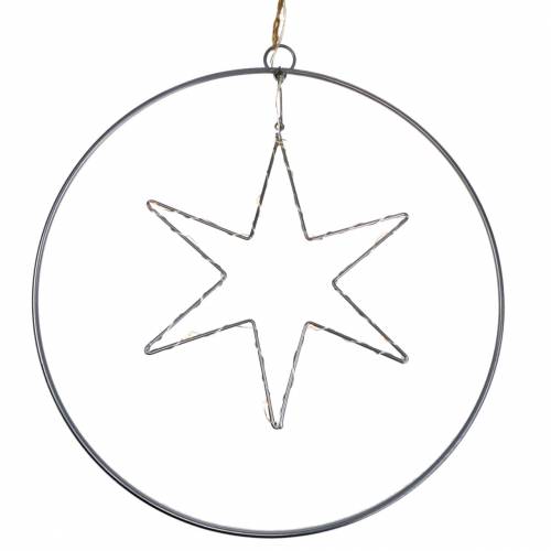 Floristik24 LED-stjerne i en dekorativ ring til hængende sølv Ø30cm