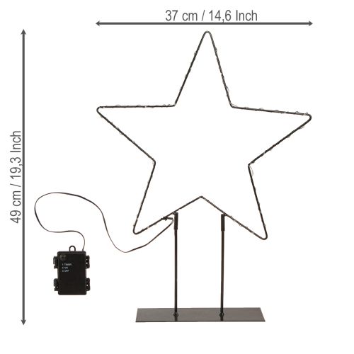 Artikel LED-stjerne stående metal 100 Micro LED varm hvid Ø37cm