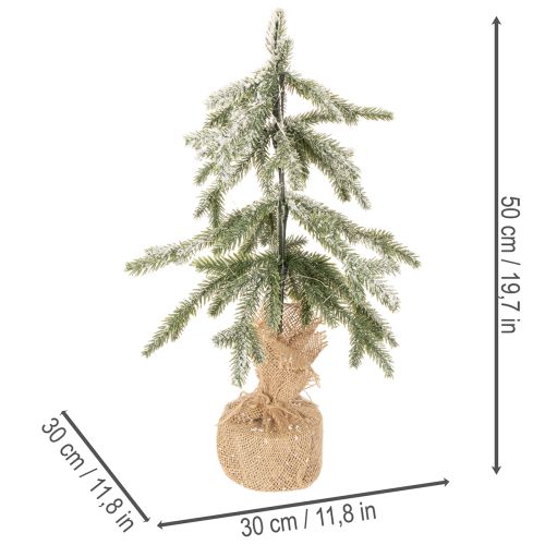 Kunstig plante med sne, LED juletræ i jutesæk, batteridrevet, til indendørs brug, 50 cm | Floristik24.dk
