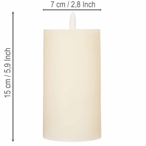 LED-søjlelys af ægte voks i hvid med timerfunktion, varm hvid, 15 cm | Floristik24.dk