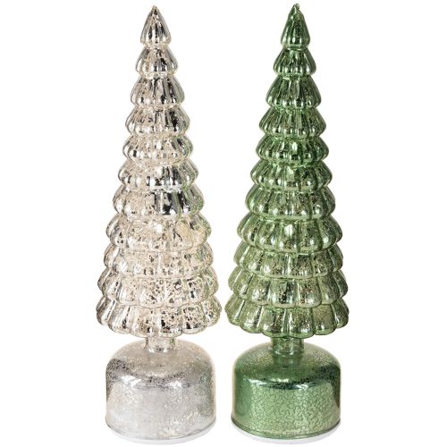 Floristik24 LED juletræ roterende grøn sølv H34cm 2 stk