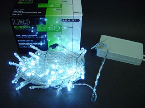 Artikel LED ris let kæde 96mm 7.1m med batteri &amp; timer kølig hvid til udvendig