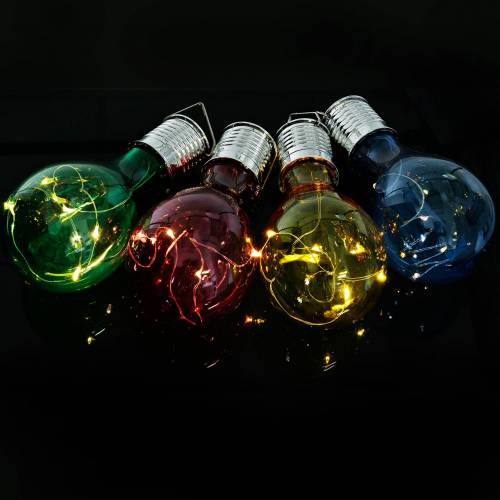 Floristik24 Havedekoration solcelle LED pære assorterede farver 15cm 4stk