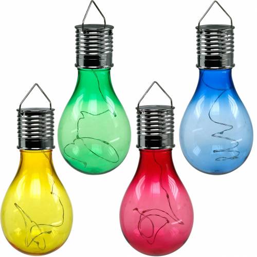 Havedekoration solcelle LED pære assorterede farver 15cm 4stk