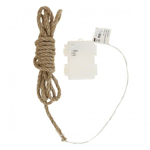 Floristik24 LED fe lys batteri jute bånd varm hvid L295cm