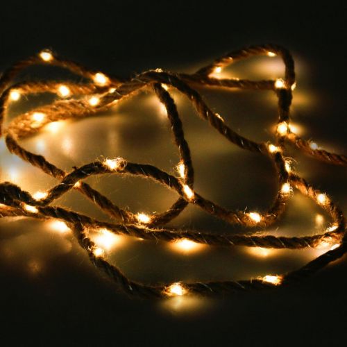 Floristik24 LED fe lys batteri jute bånd varm hvid L295cm