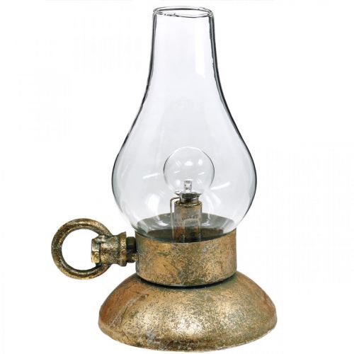 Floristik24 Antik dekorativ lampe, messingfarvet LED lys, vintage look H19cm B13,5cm