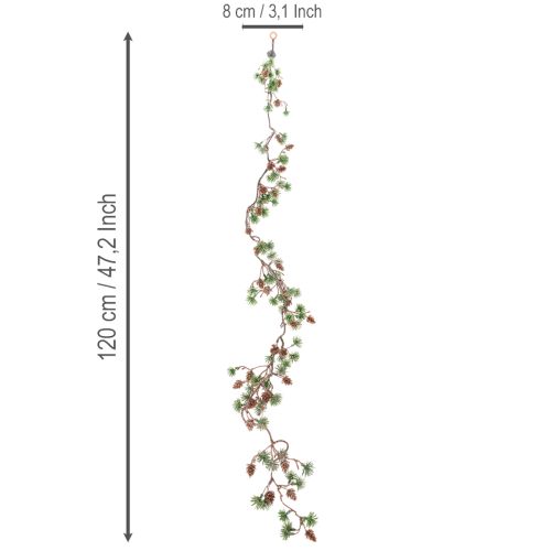 Kunstig lærketræsgirlande med kogler og nålegrene, 120 cm | Floristik24.dk