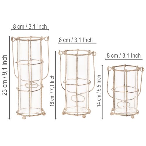 Havelanterne, metalvindlampe Ø8,5 cm H23/18,5/14,5 cm 3-delt sæt | Floristik24.dk