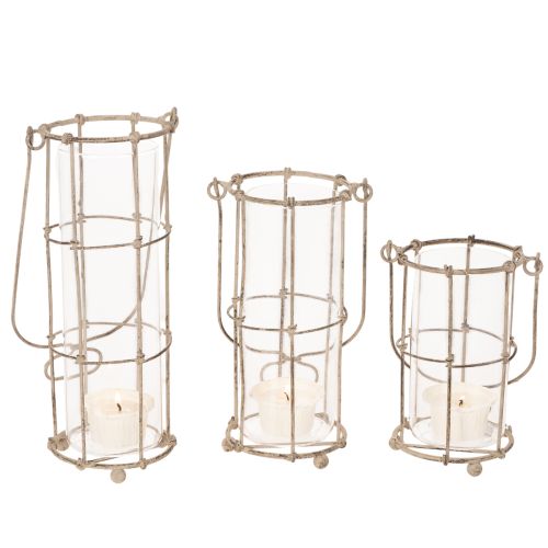 Havelanterne, metalvindlampe Ø8,5 cm H23/18,5/14,5 cm 3-delt sæt | Floristik24.dk