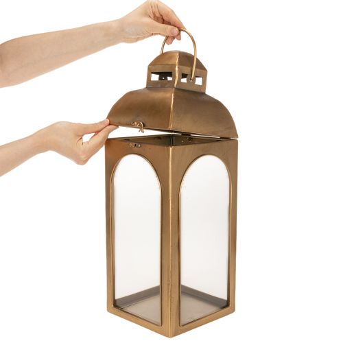 Lanterne metal glas metal messing look H50cm sæt med 2 | Floristik24.dk