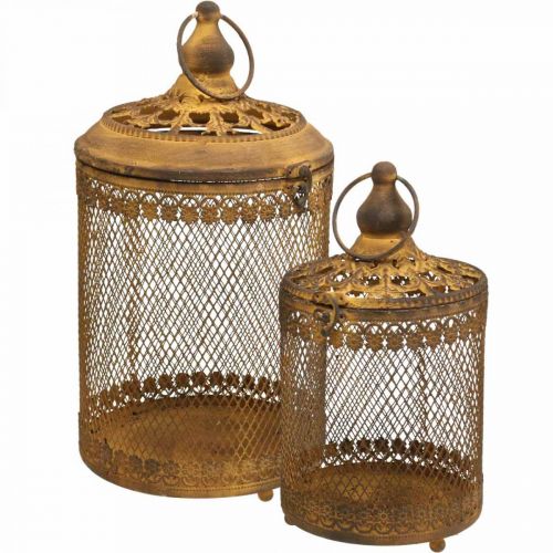 Lanterne rust look havedekoration sommer Ø15,5/19,5cm H29/36cm sæt med 2 stk.