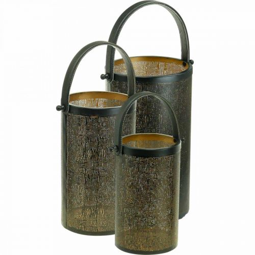 Dekorative lanterner, lanterne metal hulmønster H35,5/31/25 cm sæt af 3
