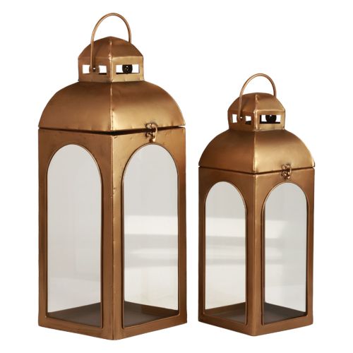 Artikel Lanterne metal glas metal messing look H50 cm sæt med 2