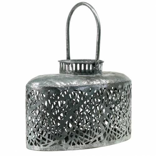 Floristik24 Lanterne oval antik look metal sølv 15×28cm H19cm