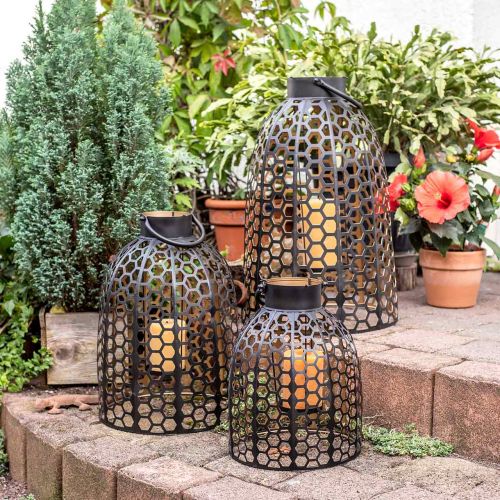 Floristik24 Lanterne metal sort stor lysestage H52/40/30cm sæt med 3 stk