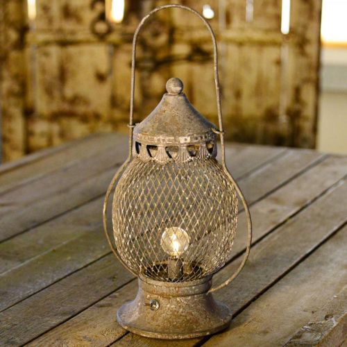 Floristik24 Metallygte, LED -lampe, Shabby Chic Ø16cm H33,5cm
