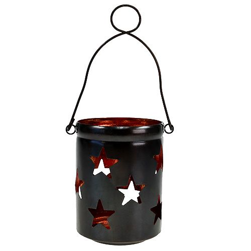 Floristik24 Lanterne med stjernemønster sort-kobber Ø10cm H13,5cm