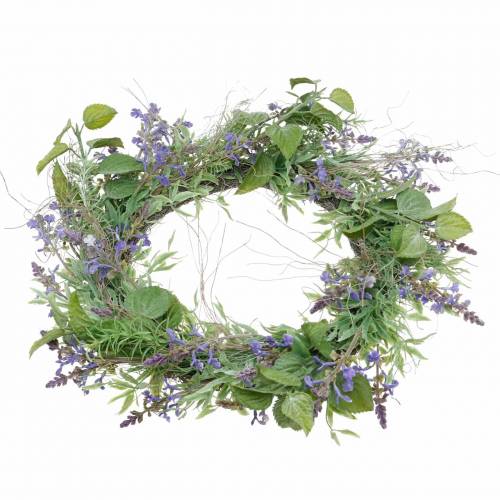 Artikel Middelhavs lavendel krans Ø50cm, kunstig blomsterkrans med lavendel og rosmarin