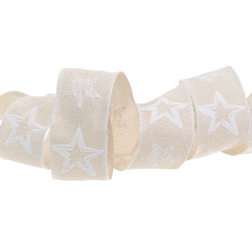 Floristik24 Dekorativt bånd lavet af jute med stjernemotiv creme 40mm 15m