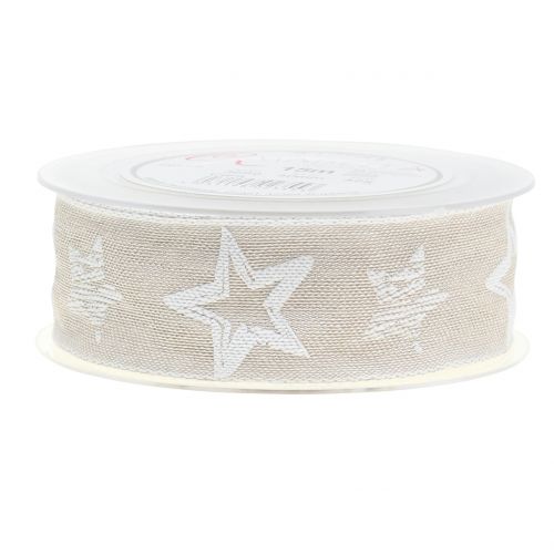 Floristik24 Dekorativt bånd lavet af jute med stjernemotiv creme 40mm 15m