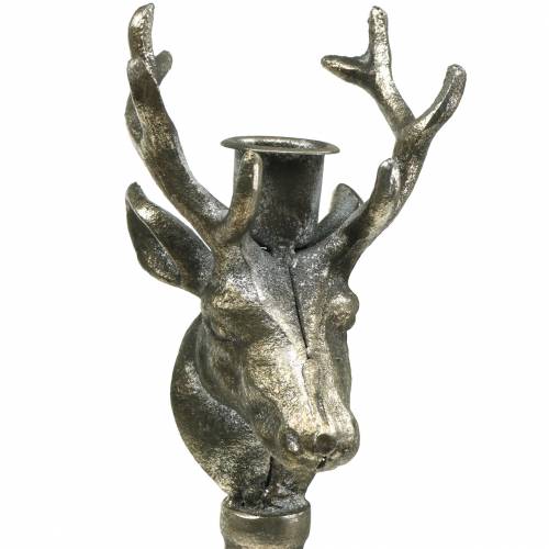 Floristik24 Lysestage hjortehoved sølv antik Ø13cm H40cm