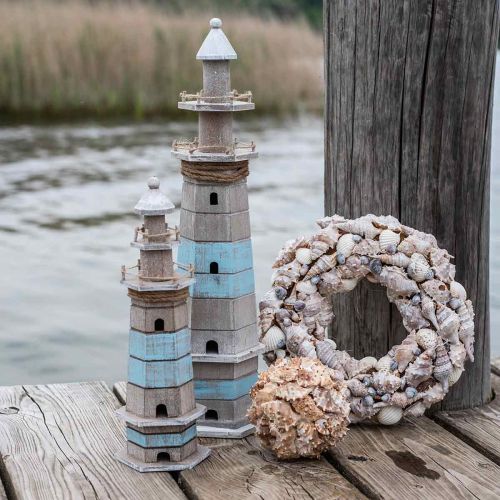 Floristik24 Træfyrtårn, maritim dekoration natur, blå og hvid shabby chic H35,5cm