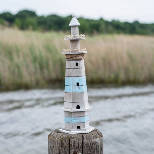 Floristik24 Fyrtårn at sætte, maritim trædekoration natur, blå-hvid shabby chic H54cm