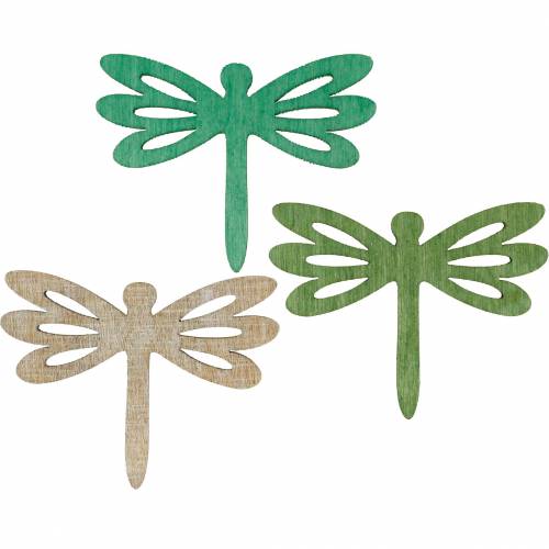 Artikel Dragonflies at sprede, sommerdekoration lavet af træ, borddekoration grøn 48stk
