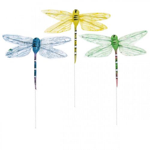 Artikel Sommerdekoration, guldsmede på tråd, dekorative insekter gul, grøn, blå B10,5cm 6 stk.