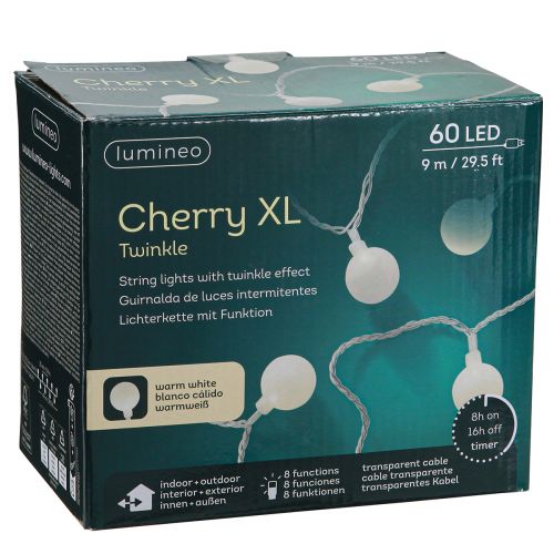 Artikel Fairy lights balls timer 60 LED varm hvid indvendig udvendig 9m