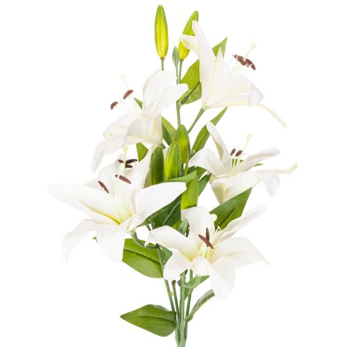 Kunstige liljer, 6 hvide blomster, realistisk blomstrende gren, 66 cm købe | Floristik24.dk