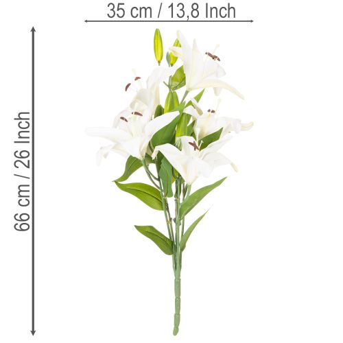 Kunstige liljer, 6 hvide blomster, realistisk blomstrende gren, 66 cm | Floristik24.dk