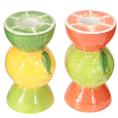 Lime og citron dekorativ lysestage keramik H10,5cm 2stk