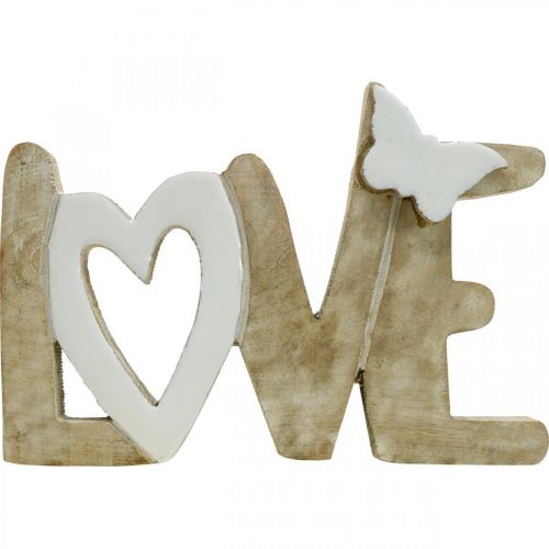 Floristik24 Borddekoration "Love", trædekoration med hjerte og sommerfugl natur, hvid L24cm H17,5cm