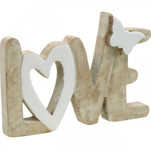 Floristik24 Borddekoration "Love", trædekoration med hjerte og sommerfugl natur, hvid L24cm H17,5cm