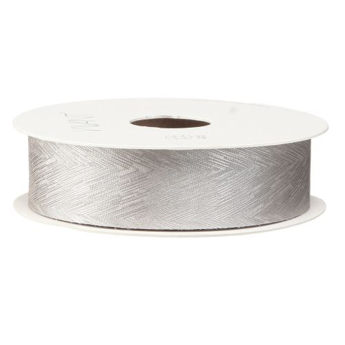 Artikel Luksuriøst sølvsilkebånd med elegant fjerdesign - ideel til bryllupper og festlige lejligheder. Bred 25mm, længde 15m