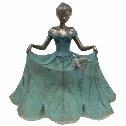 Artikel Fuglebad havefigur pige i blomsterkjole H33,5cm