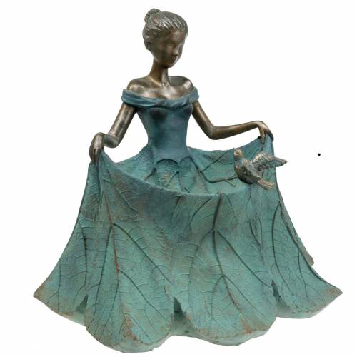 Artikel Fuglebad havefigur pige i blomsterkjole H33,5cm