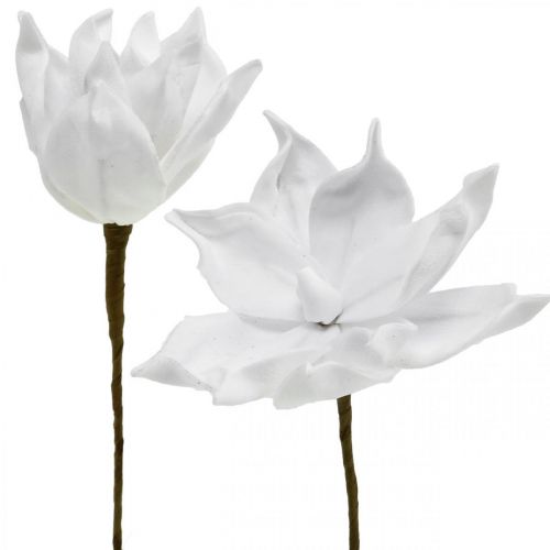 Kunstig magnolia hvid kunstig blomst på pind Ø10cm Skum 6 stk