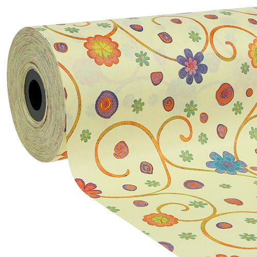 Floristik24 Manchetpapir 25cm 100m creme med blomster