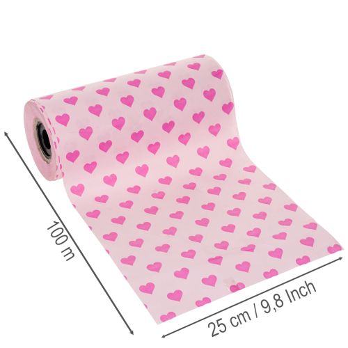 Manchetpapir med hjertemotiv, lyserød, 25 cm, 100 m | Floristik24.dk