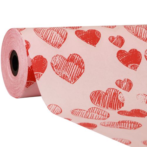 Manchetpapir silkepapir pink hjerter 25cm 100m