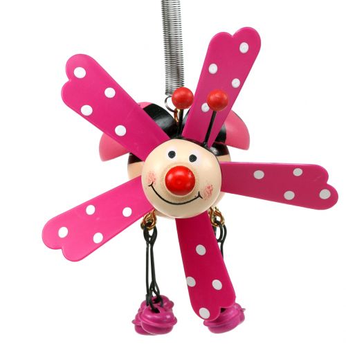 Floristik24 Vindklokke Mariehøne Træ Pink 12cm