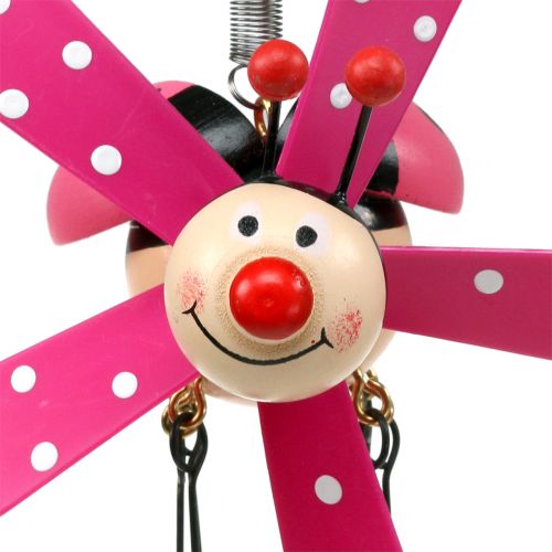 Floristik24 Vindklokke Mariehøne Træ Pink 12cm