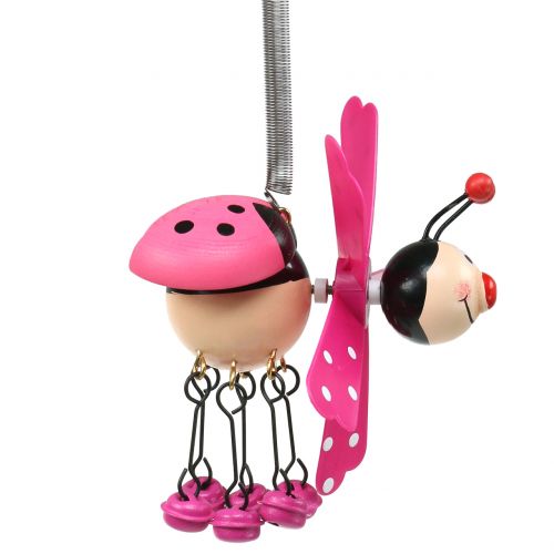 Floristik24 Vindklokke Mariehøne Træ Pink 12cm
