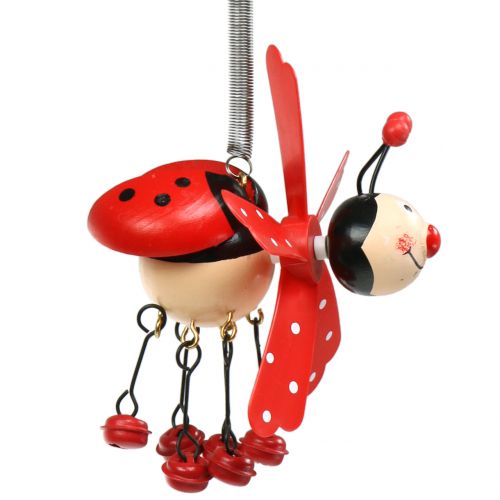 Floristik24 Wind chime mariehøne træ rød 12cm