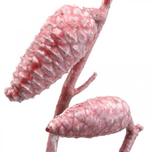 Floristik24 Maritim kegle på gren pink/hvid vokset 400g