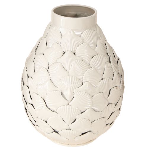 Artikel Maritim Dekorationsvase Metal Vase Skaller Grå Hvid Ø24cm H31,5cm